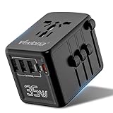 Vexloria Adaptador Enchufe Universal, Adaptador de Viaje con PD35 W, 3 USB-A y 1 USB-C, Adaptador Universal para EU, Reino Unido, Americano, Canadá, Australia