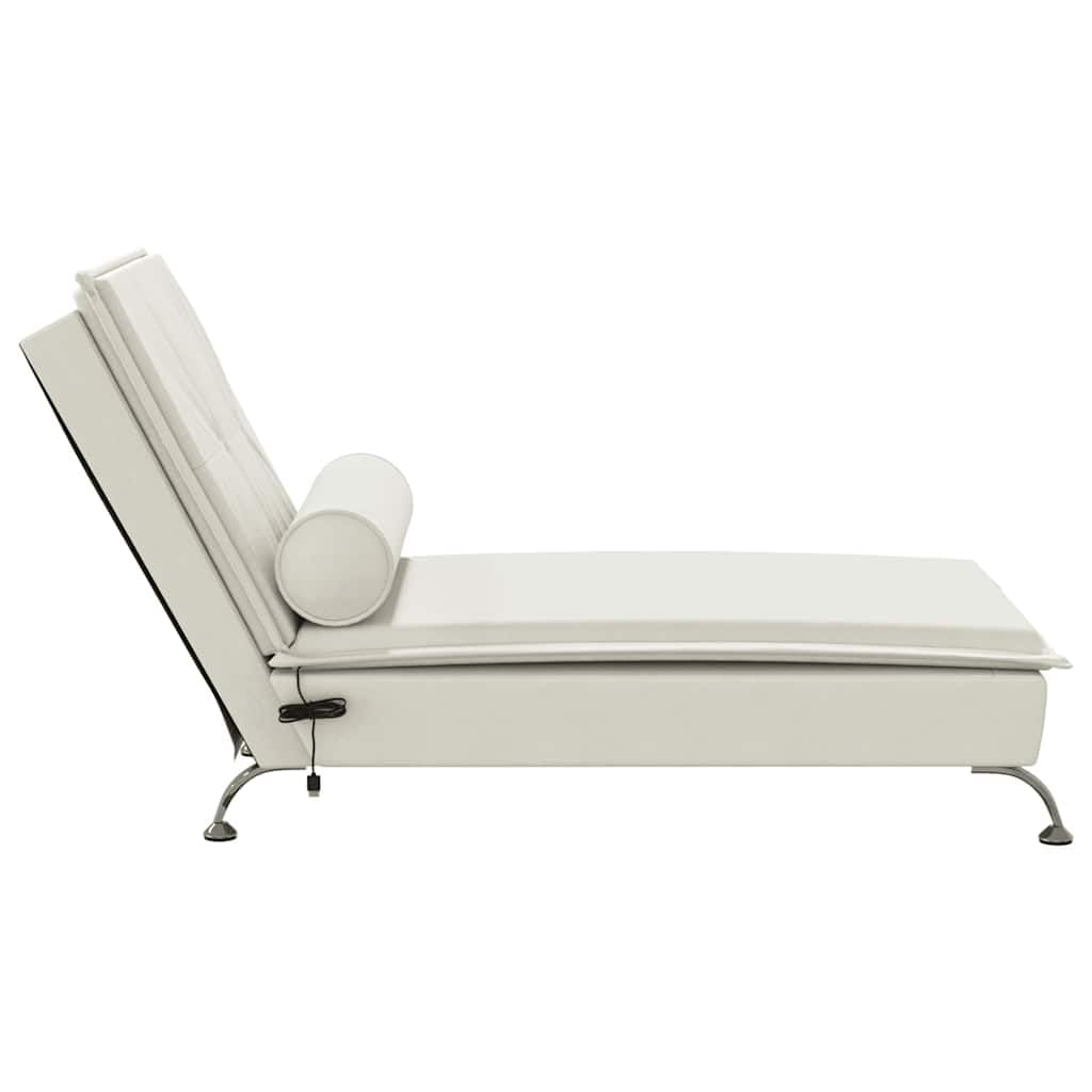 Chaise Longue Massaggiante in Velluto Crema con Cuscino cervicale, 1 Punto Massaggio, Gambe in Metallo Cromato, 136,5 x 56 x 75 cm, per Soggiorno Camera da Letto per rilassarsi e leggere