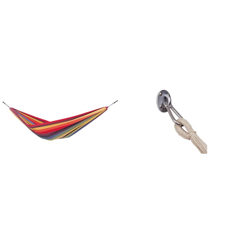 AMAZONAS Kinderhängematte Chico 220 x 120 cm bis max. 80 kg in Regenbogenfarben & Stabiler Wandhaken mit Karabiner für Hängematten Easy+ bis 200kg