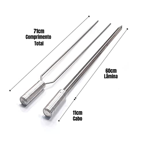 Kit Espeto Lâmina 60cm Churrasco Suporte Inox E Espalha Brasa Inox Churrasco, Aréa Gourmet, Laurindo