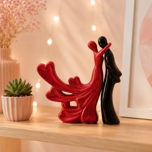 Image of Beautiful Home Decor Hugging Couple Figure | Ceramic Home Decor Statue - (Set of 2, Red Black)