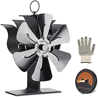 Log Burners Fans, 2022upgrade 6 Blades Stove Fan Heat Powered Wood/Log Burner Fan Eco Friendly Heat Circulation for Wood/Log Burner/Fireplace with Stove Fireplace Fan Thermometer