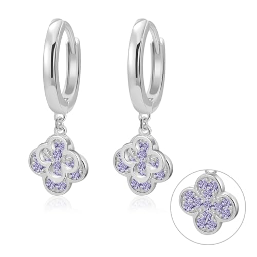 Free bird アメジスト ピアス レディース 人气 金属アレルギー対応 シルバー925 ピアス 四つ葉 クローバー「幸福の四葉」フープピアス つけっぱなし 2月の誕生石 かわいい 誕生日 彼女