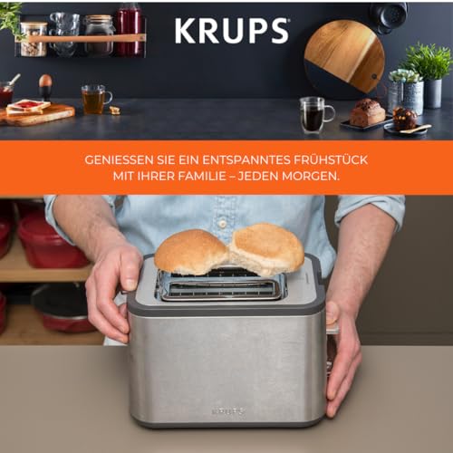 Foto von Krups KH442D Control Line Premium Toaster, Edelstahl, 2 kurze Schlitze für 2 Scheiben, Brötchenaufsatz, 6 Bräunungsgrade, 850 W, 23.6 x 32.4 x 20.2 cm, Silber/ Schwarz