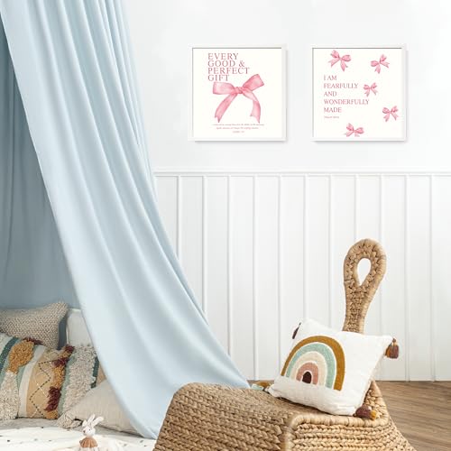 Image of LARTSFRO Coquette Pink Bow Wall Art Decor Posters, Pink Bow Room Bedroom Bathroom Dorm Wall Art Decor Aesthetic for College Teen Girls Gifts, Inspirational Bible Verses Bow Wall Decor, 10x10 Inch Set of 4 Pcs Bow Pictures (UNFRAMED)