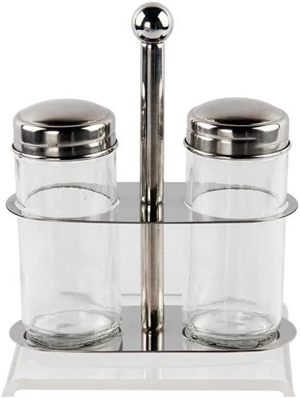 PresenceHHH - Juego de sal y pimienta de vidrio de alta calidad con soporte de acero inoxidable, juego de sal y pimienta recargable con cuerpo de