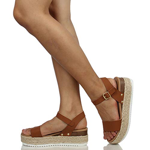 Image of Soda CLIP ~ Women Open Toe Ankle Strap Platform Espadrille Sandal
