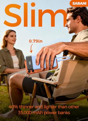 Image of Portable Charger 35000mAh Power Bank - Powerbank with 4 Built in Cables, 22.5W Fast Charging Travel Camping Essential Battery Pack Compatible with iPhone 17 16 15 14 13 Samsung Google, 1 Pack, Azure
