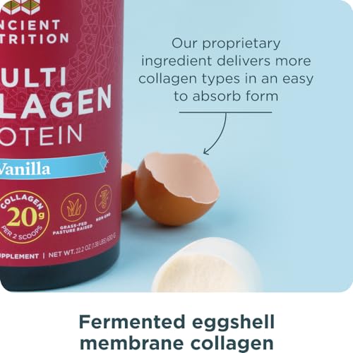 Image of Ancient Nutrition Hydrolyzed Multi Collagen Peptides Powder, Vanilla | Vitamin C, Probiotics, Grass-Fed Hydrolyzed Collagen, Supports Skin, Hair, Nails, Joints, Gut Health, 24 Servings