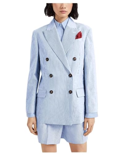 Womens Two Piece Sets Blazer Shorts Dressy Business Seersucker Stripes Double Breasted Professional Suits