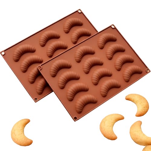 MURISE Juego de 2 moldes de silicona con 12 huecos, sin BPA, duradero, fácil de desmoldar, apto para bandeja de horno, ideal para familias y fiestas, color marrón