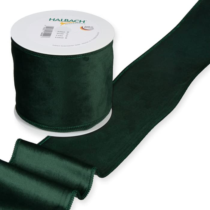 FloristryWarehouse Fir Green Christmas Velvet Fabric Ribbon 100mm (4") Wide on 8m roll Wired Edge - Image 2