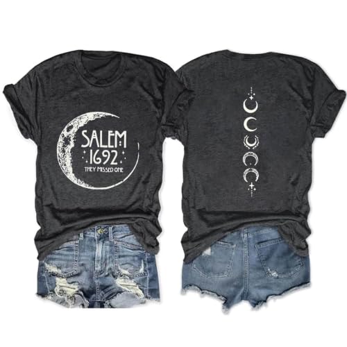 Halloween Shirts Womens Witch Tshirts Salem 1692 They Missed One Shirt Spooky Tee Tops Dark Gray M