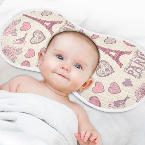J JOYSAY Paris Love Flowers Beige Baby Burp Cloths for Boys Girls Large 22''x11'' Cotton 4 Layer Baby Must Haves for Spit Up one sizex44