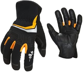 Vgo... 1 Pair Cowhide Leather Light Duty Mechanic Work Gloves, Anti-Vibration, Anti-Abrasion, Safety Gloves (Size M, Black+Orange, CA9728HL)