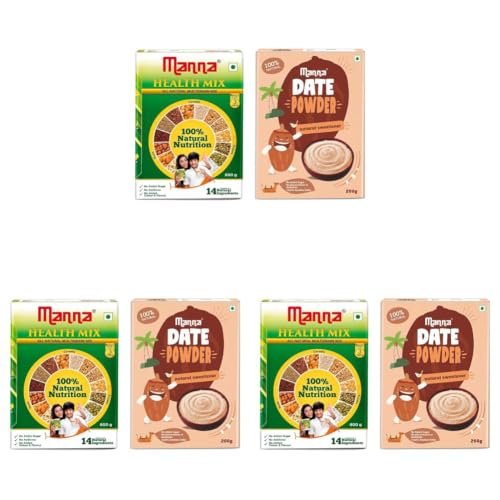 Image of Manna Health Mix 600g and Manna Date Powder 200g Combo Pack. Zero Sugar Nutrition Drink & Natural Sweetner (Pack of 3)