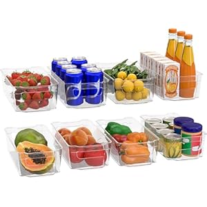 KICHLY – Opbergbakken Bijkeuken (Transparant) – Set van 8 containers (8 middelgrote opbergbakken) Opslag voor keuken, bijkeuken, kasten, aanrecht en koelkast – BPA-vrij