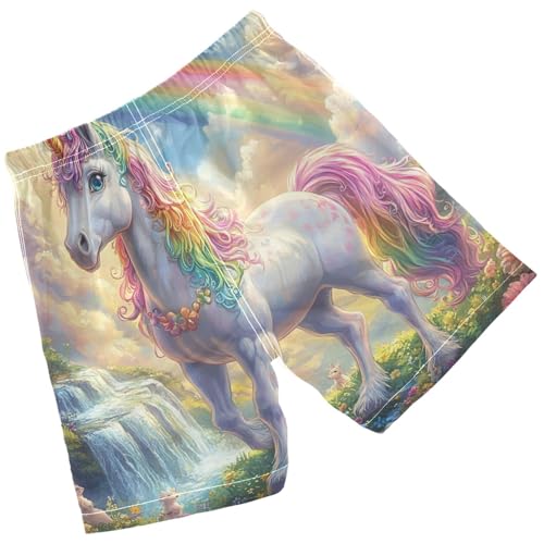Pigsaly Boys' Swim Board Shorts Unicorn Rainbow Water Boy's Swim Trunks Kids Swimwear M2