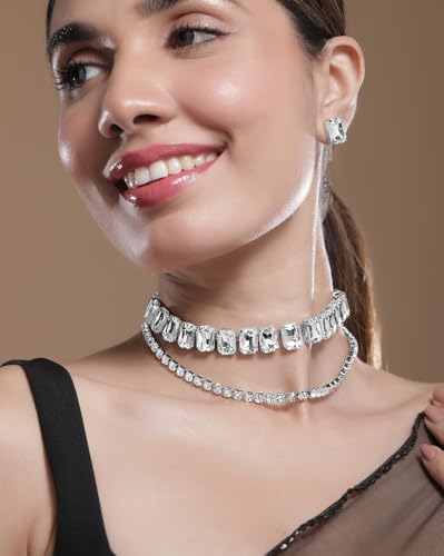 Image of Rubans Necklace Set American Diamond Zirconia Stylish Jewellery Gift for Women & Girls