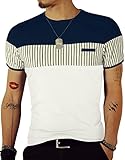 LOGEEYAR Men's Strip Casual Slim fit Cotton T-Shirt Short Sleeve Crewneck Tee Shirts for Boy White