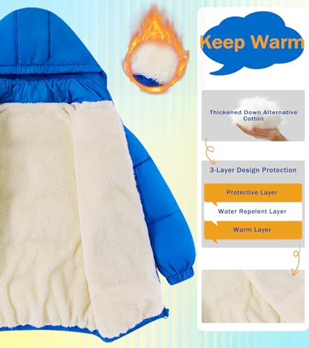 uideazone Boys' Winter Coat Medium Length Warm Hooded Puffer Jacket Down-like Cotton Waterproof Outwear 5-12Y2