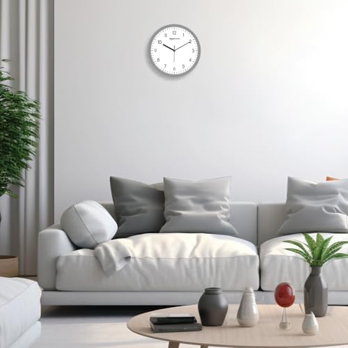 Image of Amazon Basics Traditional Wall Clock, Nickel, 30.4 cm | Analog Operation | Durable & Lightweight Construction with Metal Rim | Silent Precision | Battery-Powered | 1-Year Limited Warranty