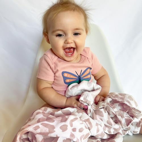 Image of LifeTree Baby Muslin Swaddle Blankets Girl Newborn Receiving Blanket with Headband Bow Set Baby Blush Leopard Print Nursery Swaddle Wrap