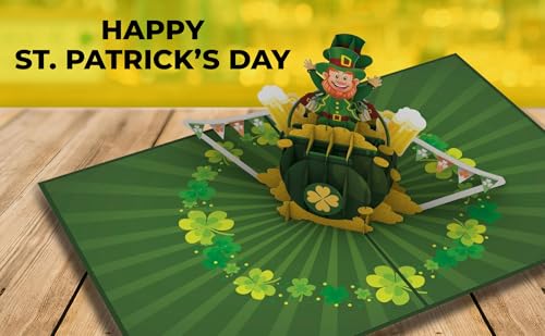 Carte pop-up 3D cadeau Saint-Patrick avec trèfle à quatre feuilles