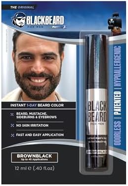 Blackbeard for Men Instant Beard Color – All Day Beard, Mustache, Eyebrow, and Sideburns Color – Temporary, Hypoallergenic Beard Dye Alternative – Up to 45 applications – Brown/Black 1 Pack