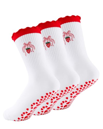 AWAYTR 3 Pairs Pilates Socks with Grips for Women -