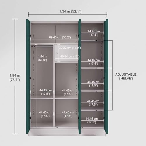 Image of Interio by Godrej Almirah Slimline 3-Door Steel Almirah, Cupboard for Clothes (Textured Sea Pine), 1-Year Warranty, 7 Shelves, 1 Locker, Curvilinear Mirror