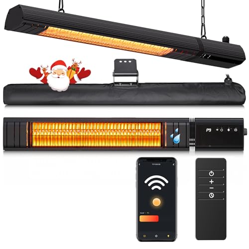 Ceiling Electric Outdoor Heater Wifi Control Wall-Mounted Hanging Patio 1500W Infrared 9 Heat Levels, 24H Timers, Carbon Fiber Tube Heating Wall Heater for Gazebo, Balcony