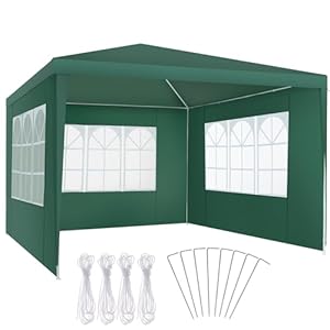 tectake® paviljoen 3×3 m, tent groot, waterdicht, voor tuin en camping, tuinpaviljoen, partytent, evenemententent, partytent, tuinpaviljoen 3×3 m met 3 zijwanden met ramen, inclusief haringen