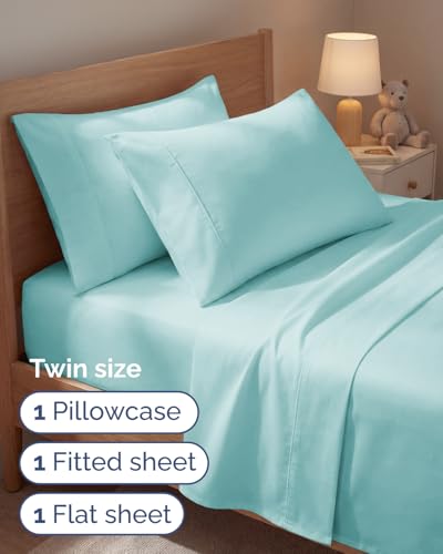 Image of Twin 4 Piece Bed Sheet Set - Comfy, Breathable & Cooling Sheets - Spa Blue