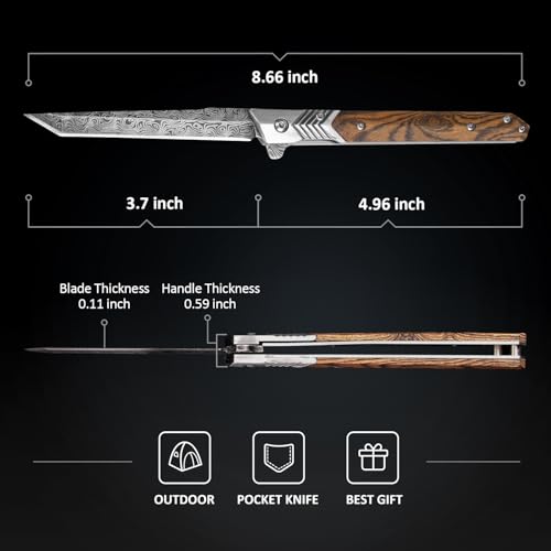 Image of ITOKEY EDC Pocket Knife for Men, Folding Tanto Blade Knife