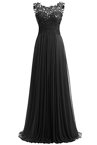 Robe de soirée en mousseline de soie noire haut de gamme avec bustier dentelle fine
