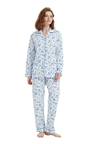 Amaxer Women's Flannel Pajama Set 100% Cotton Soft Christmas Pajamas For Women Long Sleeve Pjs Button Down Warm Sleepwear-L #TOP4