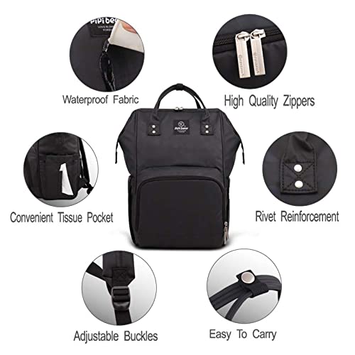 Pipi bear Nappy Changing Bag, Multi-functional Waterproof Travel Diaper Bag Backpack with Changing Pad (Black) - Image 6