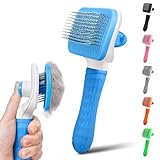 PWOD Dog & Cat Brush, Self Cleaning Slicker Brush for Pets, Upgraded Dog Brush for Shedding Massaging and Grooming, Removes Loose Undercoat & Portable Comb for Long Short Haired Dogs(Blue)