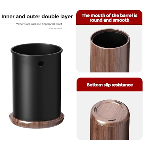 Image of 8L /2.1GAL Modern Metal Waste Bin with Realistic Wood Texture,Built-in Bag Holder,Open-Top Trash Bin for Bathroom,Home,Office,Living Room (2.1gal Cone)