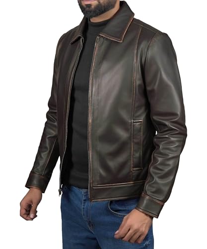 Mens Full Grain Pure Leather Jacket - Real Lambskin Classic Shirt Collar Motorcycle Leather Jackets for Men3