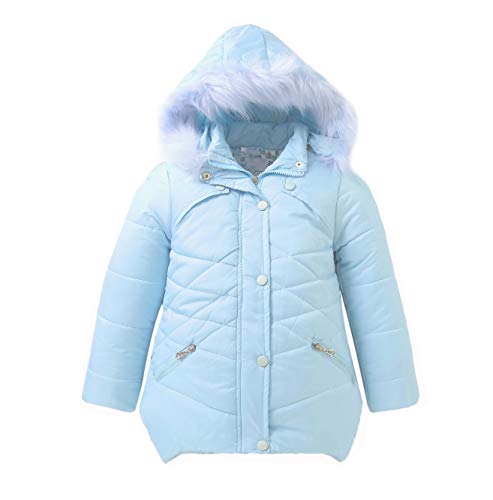 IRELIA Girls Parka Coat Fur Hooded Overcoat Winter Padded Light Blue L