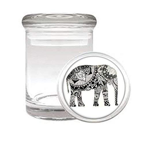 JS & Caren Medical Glass Jar Elephant Art Design S39 Air Tight Lid 3" x 2" Small Storage Herbs & Spices