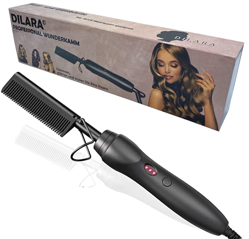 PREMIUM Professionele wonderkam 2 in 1 stijltang I Keramische haar- en stijlborstel voor krullen, steilen, kammen en stylen van haar I Hete warmtekam stijltang voor vrouwen en mannen (Zwart)