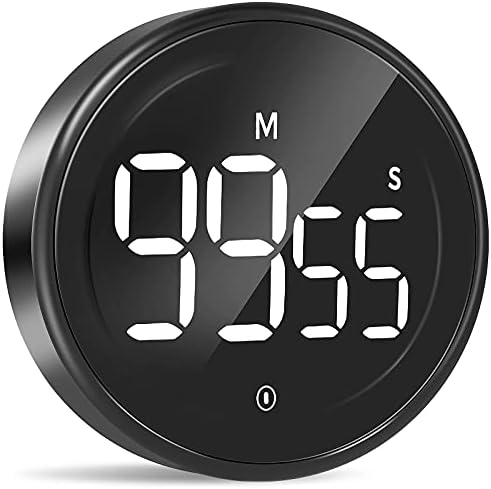 Timers, Digital Kitchen Timer Magnetic with Large LED Display, LIORQUE Countdown Countup Timer for Cooking Classroom Fitness, Volume Adjustable, Easy for Kids and Seniors(Aluminium Alloy Knob) Black