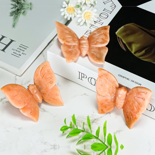 Estatua Mariposa de Calcita Naranja 3.3 pulg tallada a mano miniatura 6