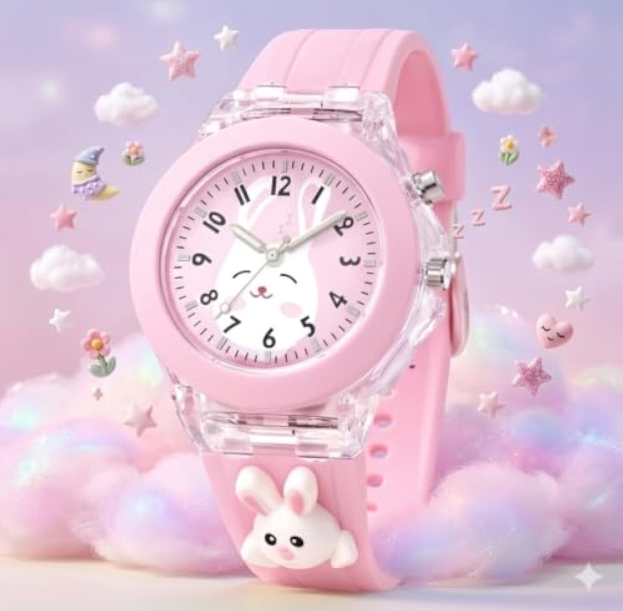 Kids 3D Bunny Cartoon Print Analog Watch