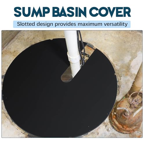 Image of 17.71 Inch Sump Pump Cover Plastic Submersible Sump Basic Cover Black Septic Tank Lid for Water Pump Basin Bucket Outdoor Well (Side Notch)