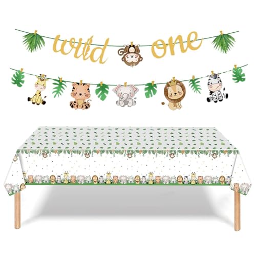 1 djurpull flagga, 1 djurduk, Wild One-banderoll flagga, djungeldjur pull flagga, 1. Födelsedagsbanderoll, djungeldjur partydekorationer