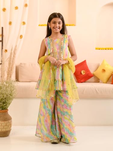 Pspeaches Girl's Silk Blend Shrara Set (Ks-Multiggt-4-5Y_Multi